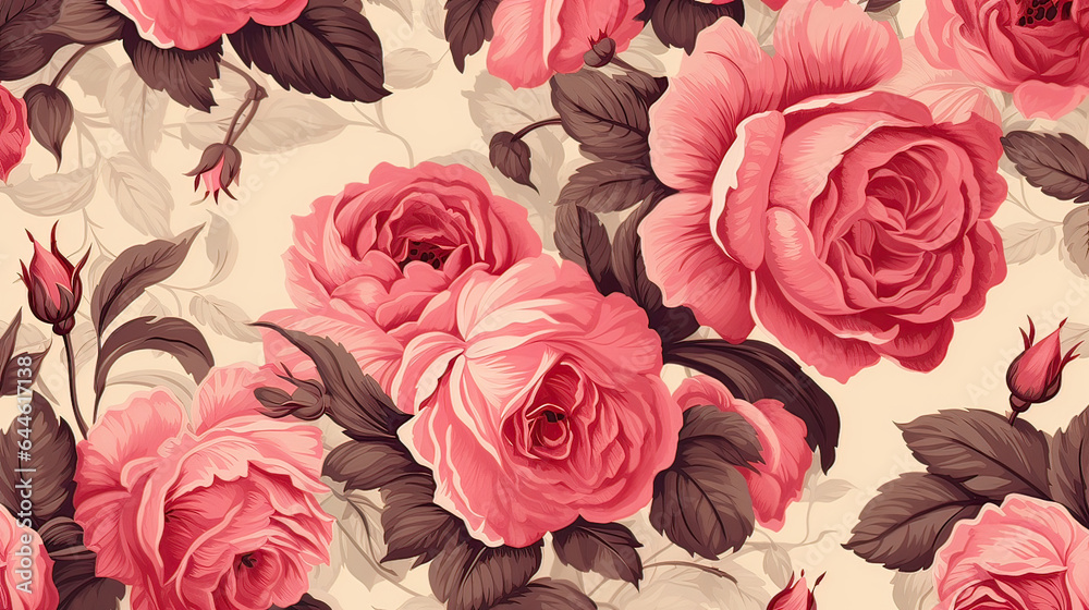Fototapeta premium Vintage rose wallpaper pattern. AI generative