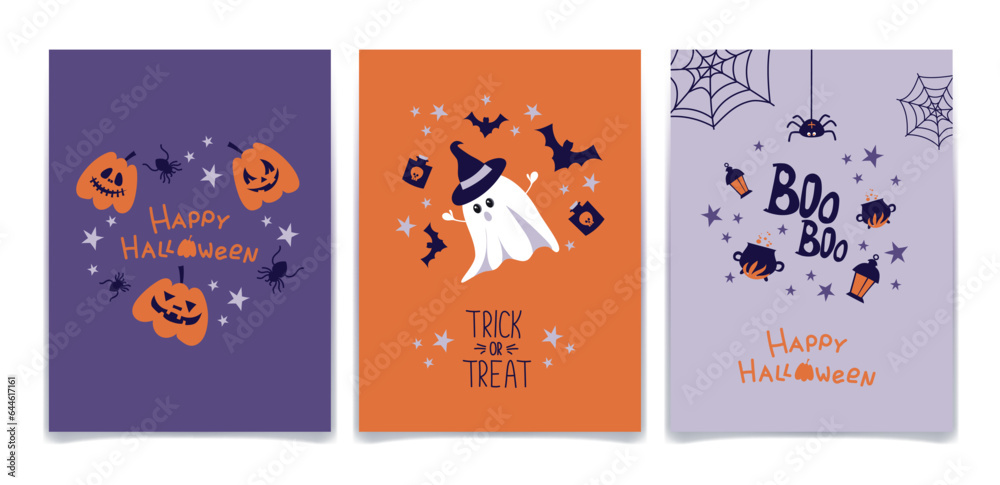 Set of Halloween party invitations, greeting cards
