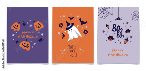 Set of Halloween party invitations, greeting cards
