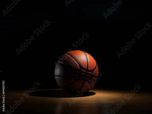 An artistic and minimalistic image featuring a dark basketball set against a solid black background, creating a sense of stark contrast and simplicity. © Mosaic Media