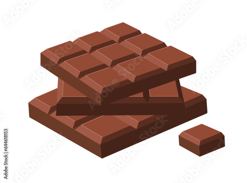 Stack of chocolate bars and a piece of chocolate. Vector flat illustration isolated on white background © Alina