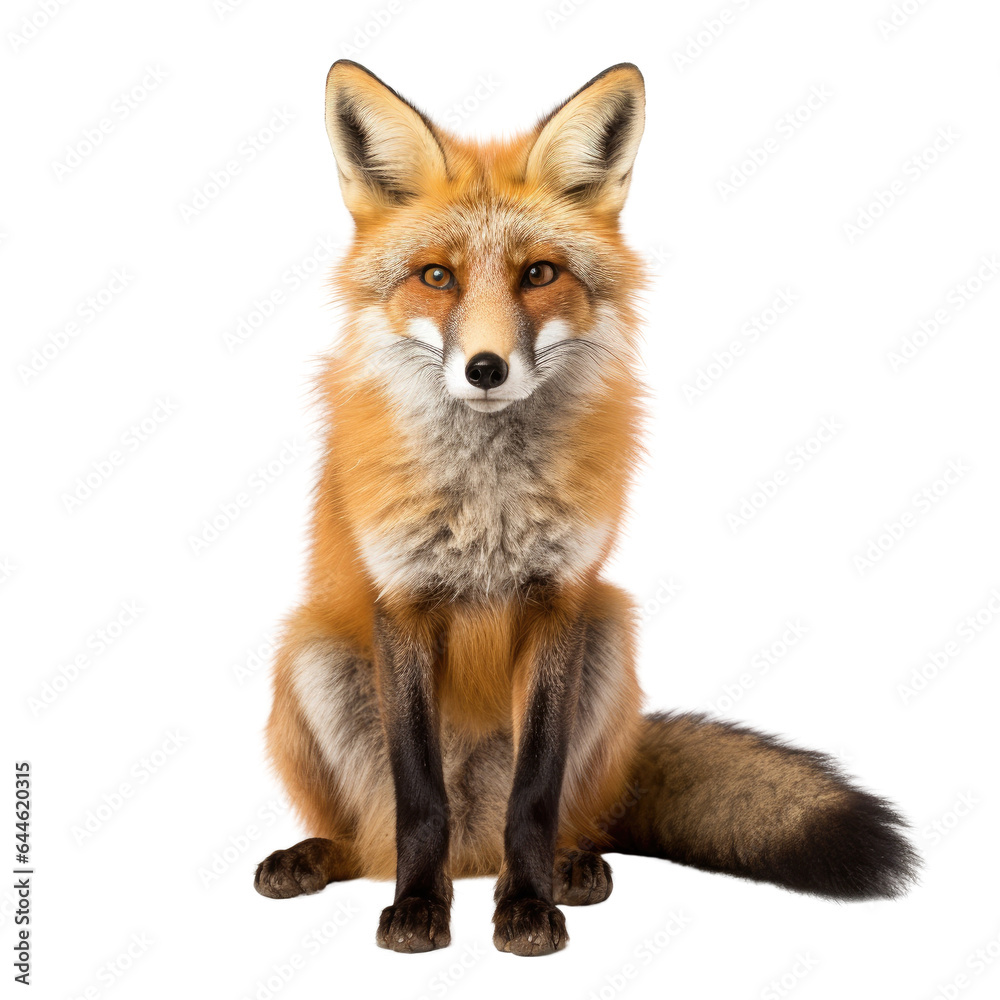Portrait of a friendly fox, on a transparent background