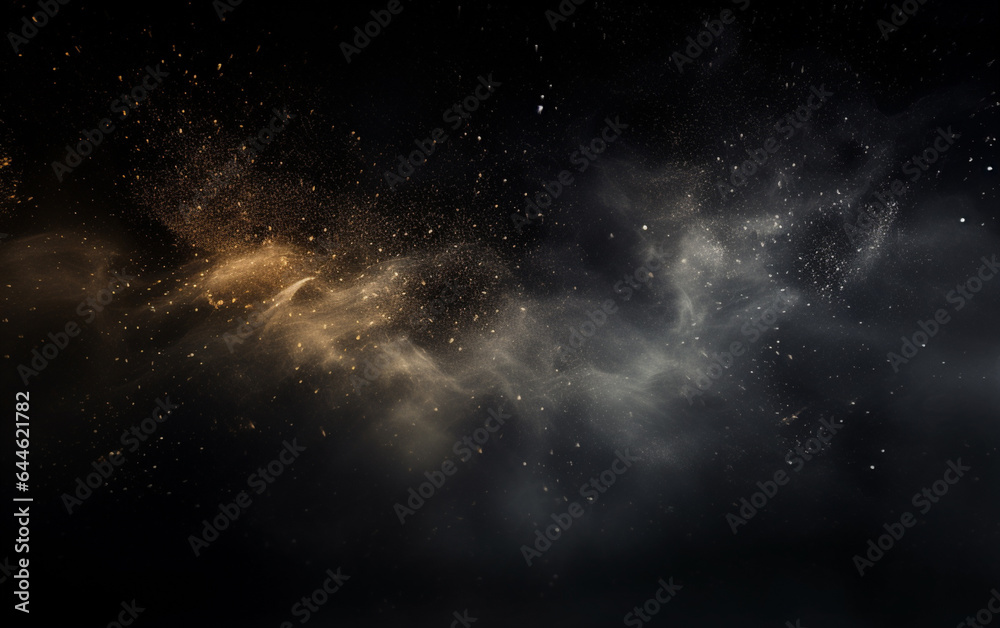 Background flying dust grains in a dark room with a dark dark background, Empty walls, particles lights, smoke, glow, rays Background flying dust grains in a dark room with a dark dark background, Empty walls, particles lights, smoke, glow, rays