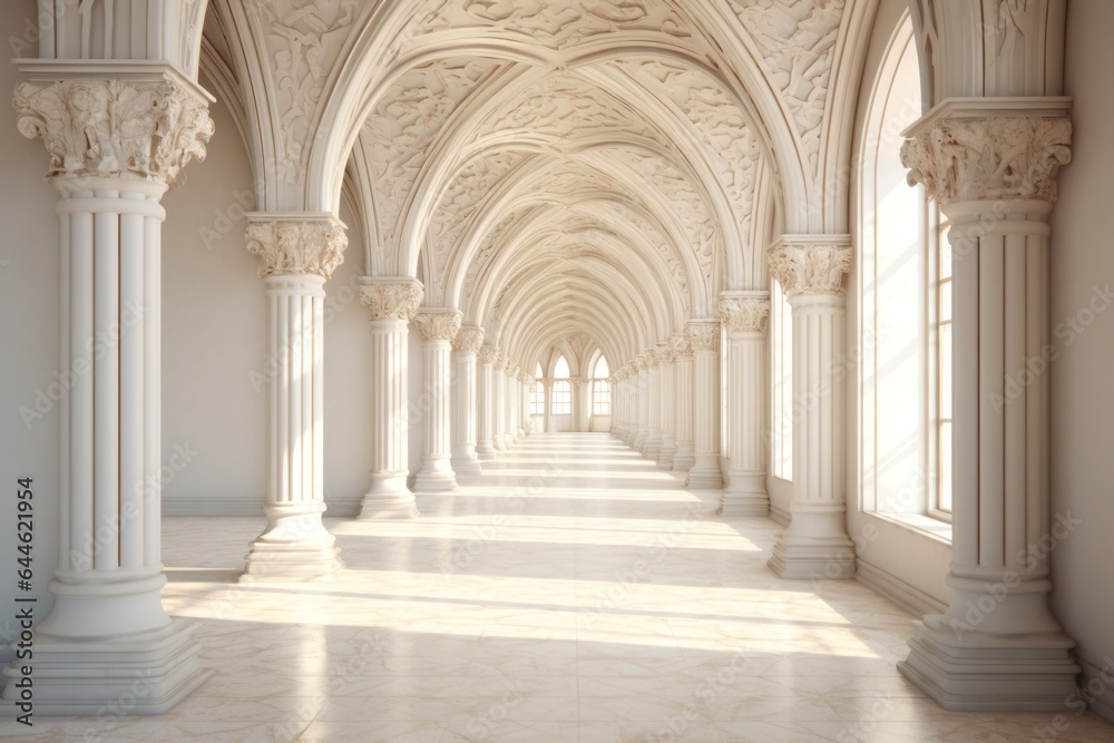 Walking down the majestic hallway of arches and columns, the symmetry of the architecture and the intricate molding of the vaults and walls create an awe-inspiring cloister that exudes a sense of gra