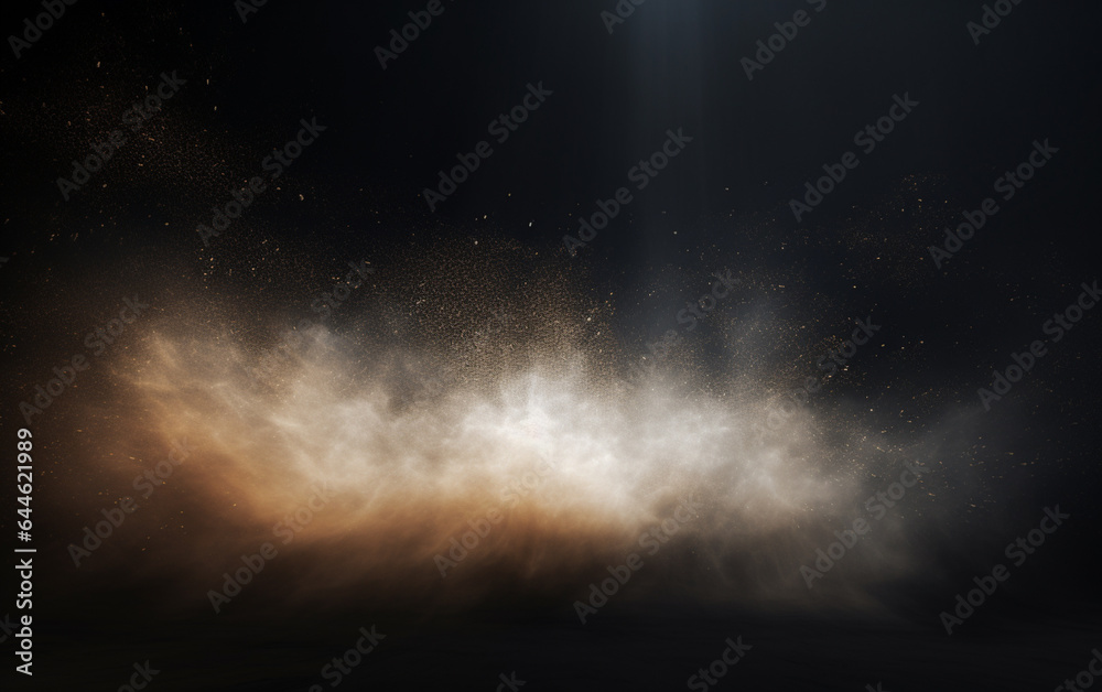 Background flying dust grains in a dark room with a dark dark background, Empty walls, particles lights, smoke, glow, rays Background flying dust grains in a dark room with a dark dark background, Empty walls, particles lights, smoke, glow, rays