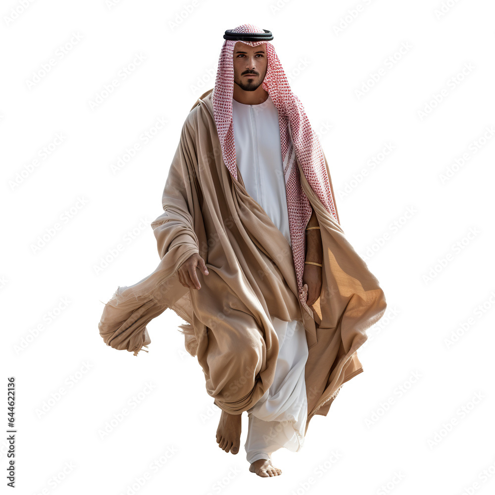 Homme arabe qui marche pieds nus Arabis man walking Isolated, PNG