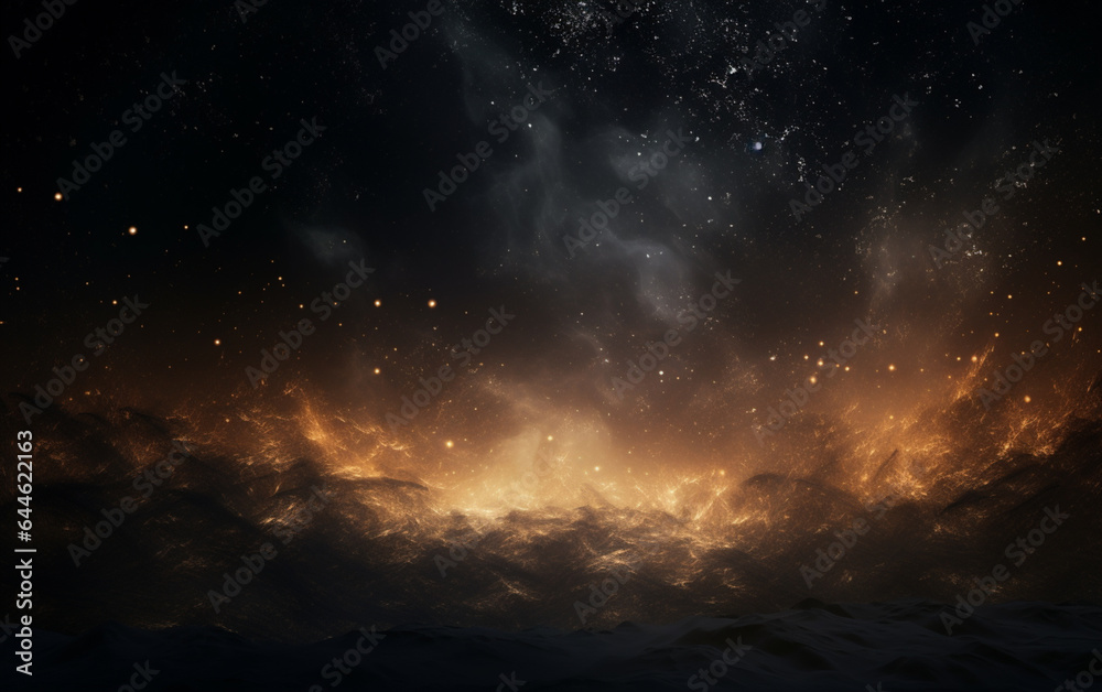 Background flying dust grains in a dark room with a dark dark background, Empty walls, particles lights, smoke, glow, rays Background flying dust grains in a dark room with a dark dark background, Empty walls, particles lights, smoke, glow, rays