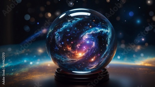A galaxy enclosed within a glass sphere, offering a panoramic vista.