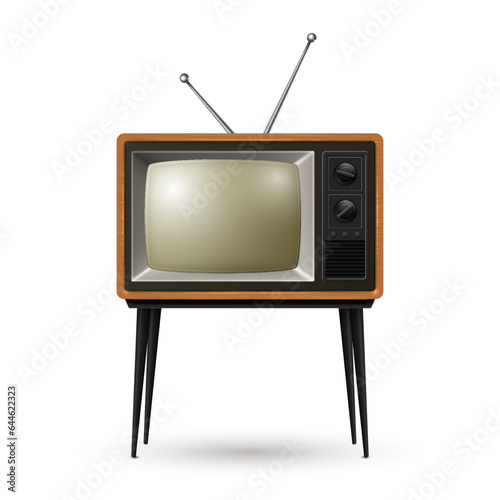 Vector Realistic Retro TV Receiver Isolated on White Background. Home Interior Design Concept. Vintage TV Set in Front View. Television Concept