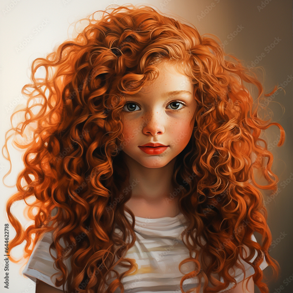 Fototapeta premium Red-haired, curly-haired girl.