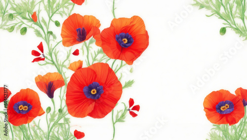 poppy flowers border created with Generative AI