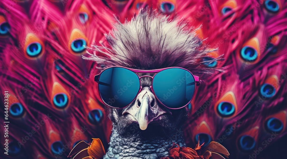 A whimsical painting of a cartoon bird wearing sunglasses captures the joy of being free and the wild imagination of art