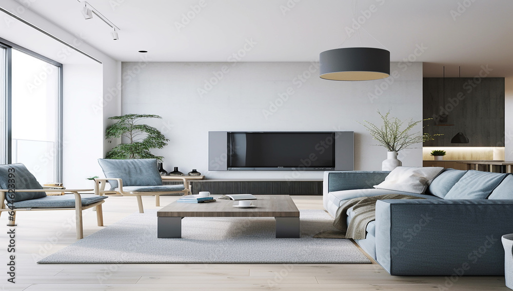 Fototapeta premium modern apartment with a spacious living room. created with generative AI technology