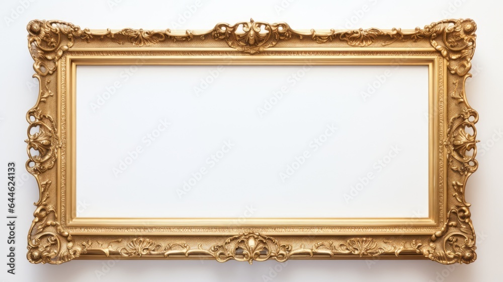 Gold frame on a white background - obrazy, fototapety, plakaty 