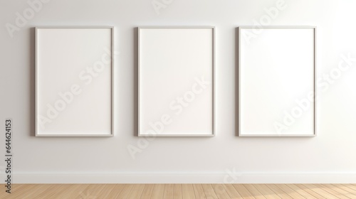 Picture frames on a white wall in a minimalist interior