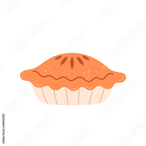Pumpkin pie. Baking, pastry. Hello autumn, Thanksgiving Day. World Pie Day. Vector illustration in flat style