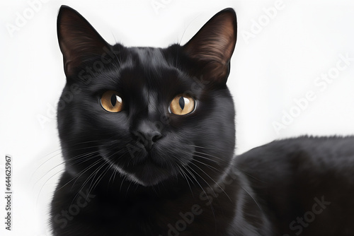 close up portrait of a black cat on a white background © Ocharonata
