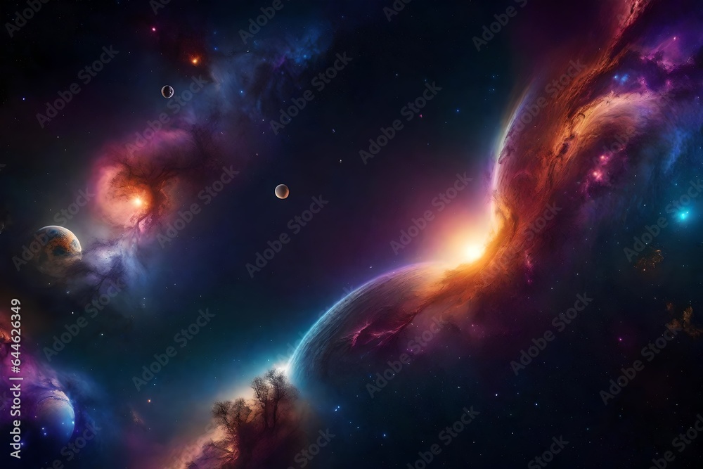 Obraz premium a cosmic dreamscape with swirling galaxies, nebulae, and planets - AI Generative