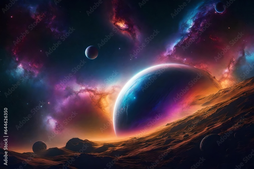 a cosmic dreamscape with swirling galaxies, nebulae, and planets - AI Generative