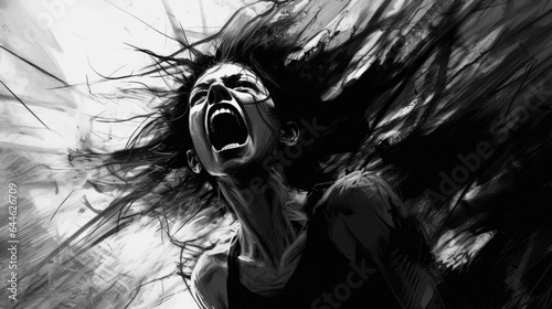 Screaming girl. Depression and anxiety heavy burden.