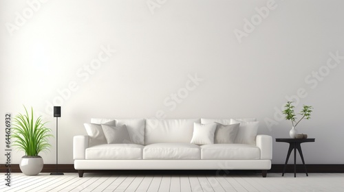 Modern interior design of living room with white sofa 