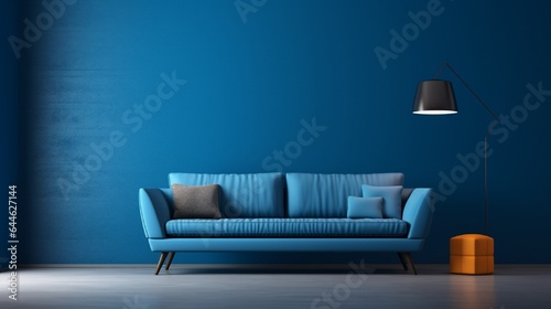 Modern interior design with sofa and empty dark blue  © Creative artist1