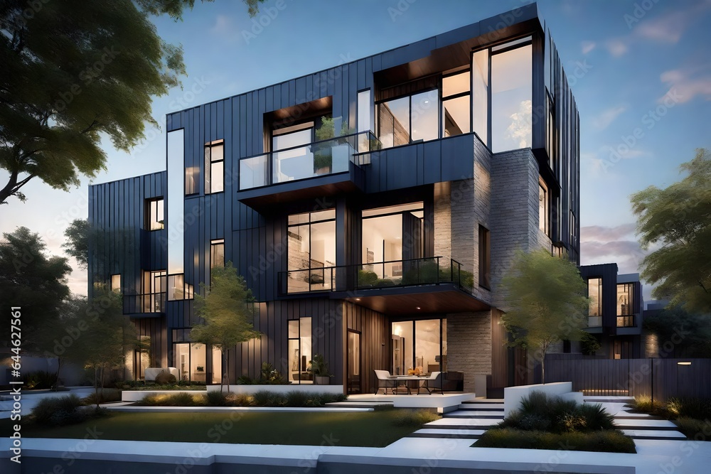 a modern townhome, a striking testament to contemporary architecture - AI Generative