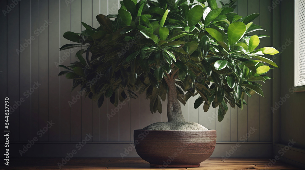 Green leafed indoor ficus plant. Generative AI Green leafed indoor ficus plant. Generative AI
