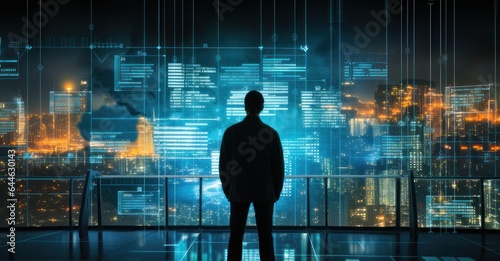Navigating Digital Dangers: A Silhouetted Overview of Cyber Threats on a Giant Screen photo