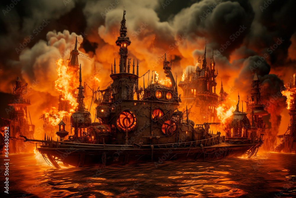 Steampunk Hell: Burning boat