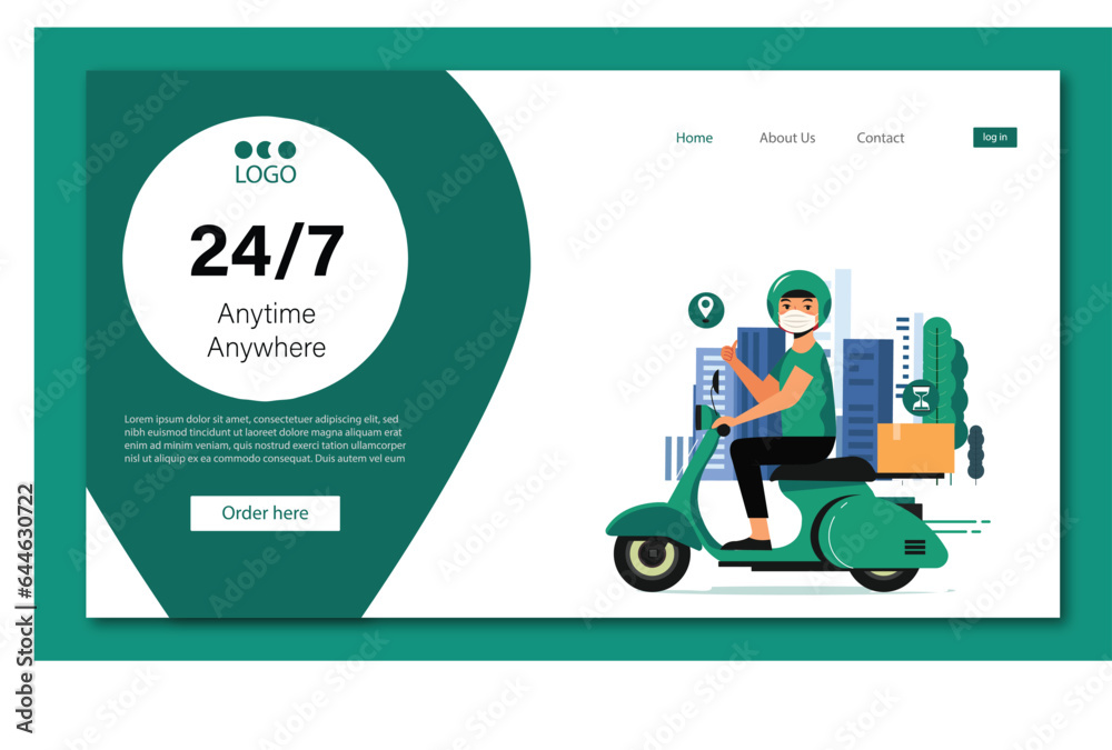 Free vector delivery service website landing page concept design for logistics company