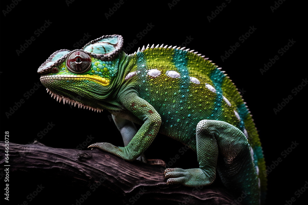 Fototapeta premium Lizard chameleon on black background