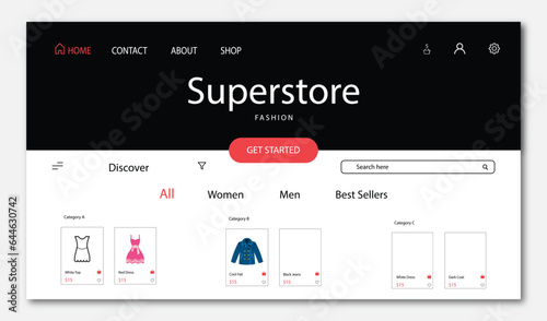 Free vector superstore online shopping website landing page concept design for e-commerce company