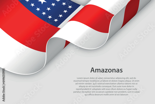 3d ribbon with flag Amazonas. Brazilian state. isolated on white background