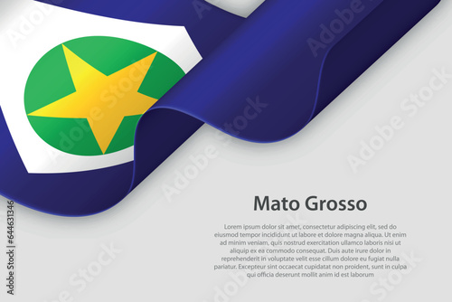 3d ribbon with flag Mato Grosso. Brazilian state. isolated on white background