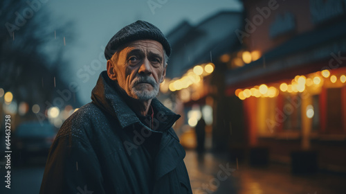 Portrait of an Unemployed Elderly Man on the Street