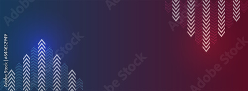 Light up arrows on blue background illustration, Light down arrows on red background illustration, arrow speed. vector communication concept. technology