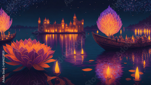Diwali Night by the River - A Sky Aglow with Fireworks