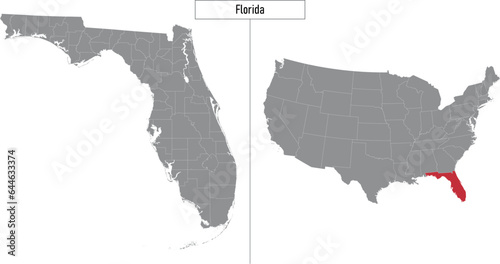 map of Florida state of United States and location on USA map