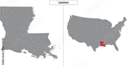 map of Louisiana state of United States and location on USA map