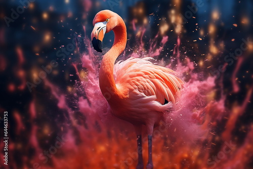 Portrait of a flamingo on a colorful background. Emotive portrait