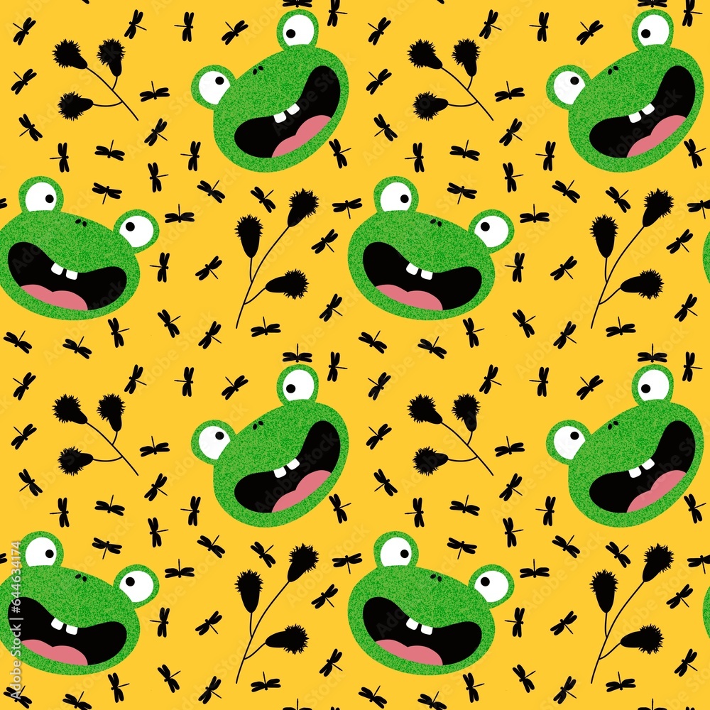 Fototapeta premium Cartoon animals seamless frogs pattern for wrapping paper and fabrics and kids clothes print and fashion textiles