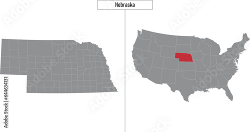 map of Nebraska state of United States and location on USA map