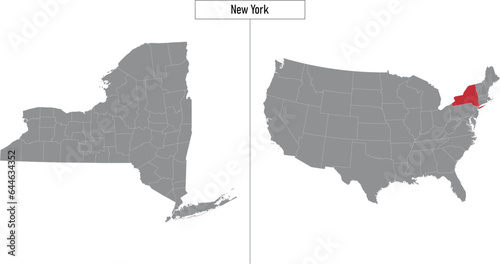map of New York state of United States and location on USA map