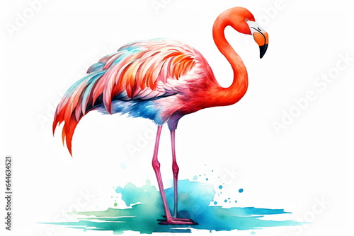 Pink flamingo on a white background. Illustration