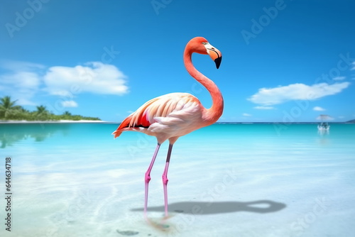 One flamingo standing peacefully alone in the water