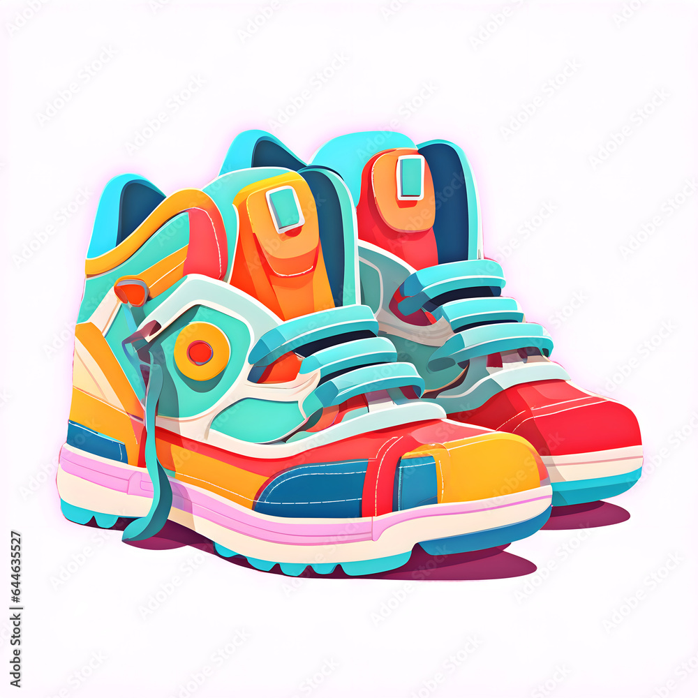 Fototapeta premium cartoon illustration of neon colorful high-top sneakers on white background