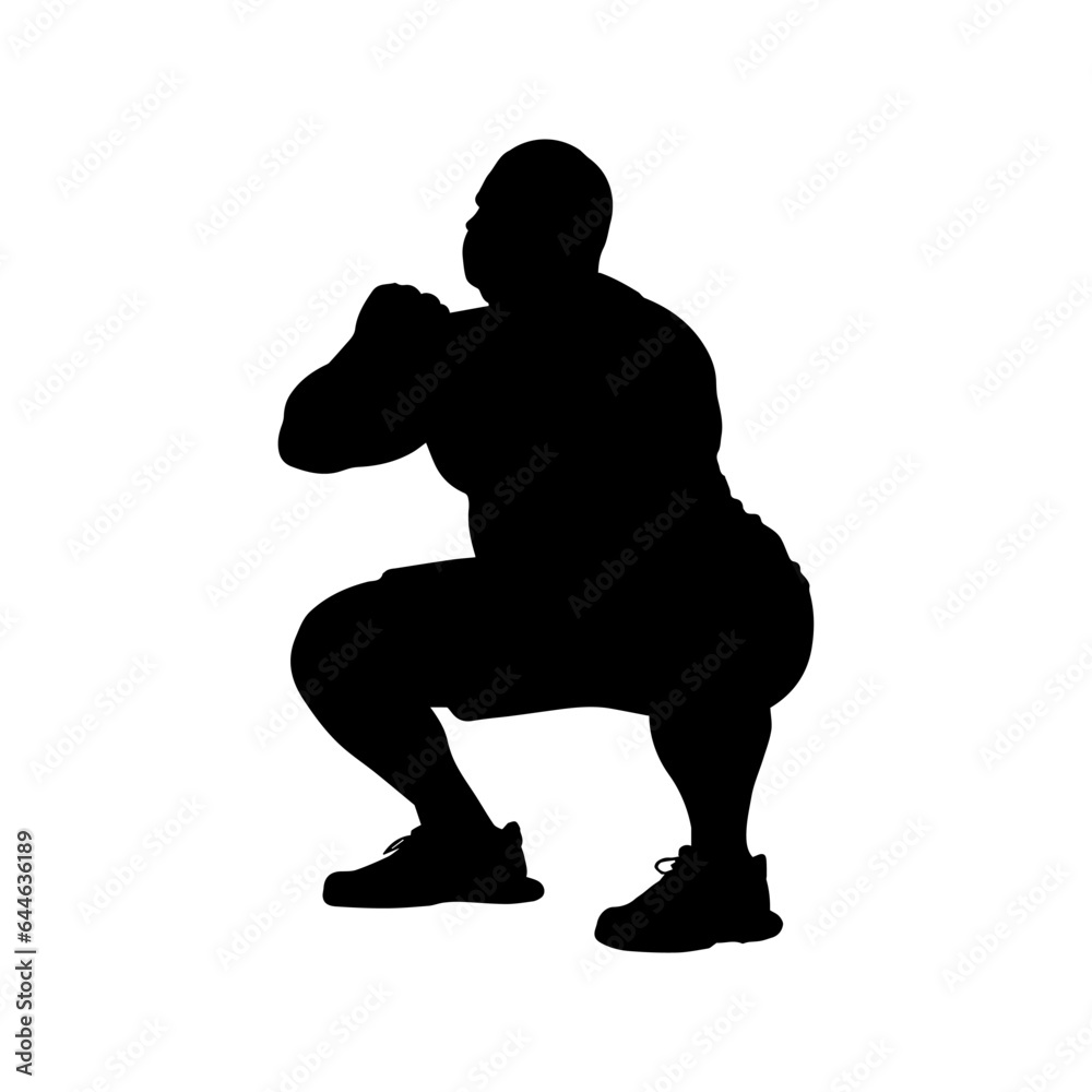 Vector illustration. Silhouette of a man squatting. Slimming. Vector illustration. Silhouette of a man squatting. Slimming.