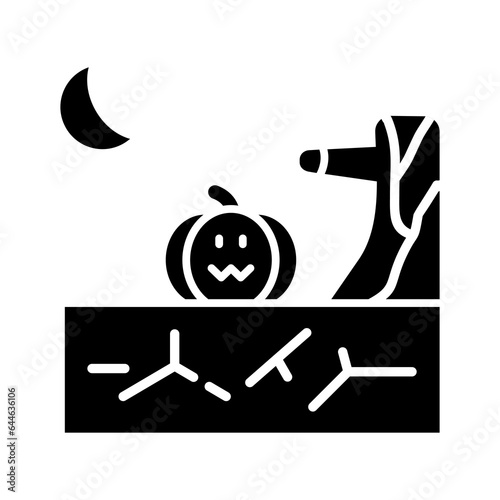 pumpkin icon under the tree, halloween night, halloween moon, isolated white background. photo