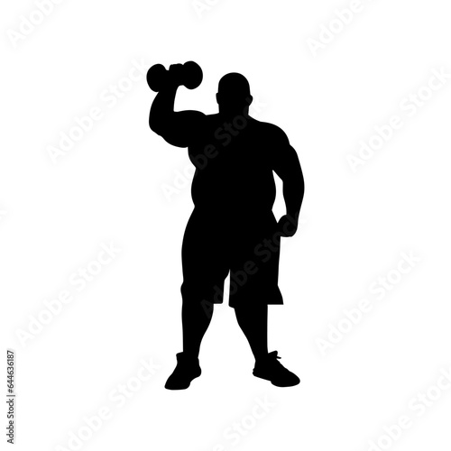 Vector illustration. Silhouette of a man with a kettlebell in his hand. Slimming.